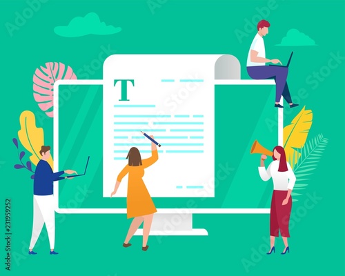 group of student  study online education about storytelling, copywriting, seo, vector illustration concept, can be use for, landing page, template, ui, web, mobile app, poster, banner, flyer