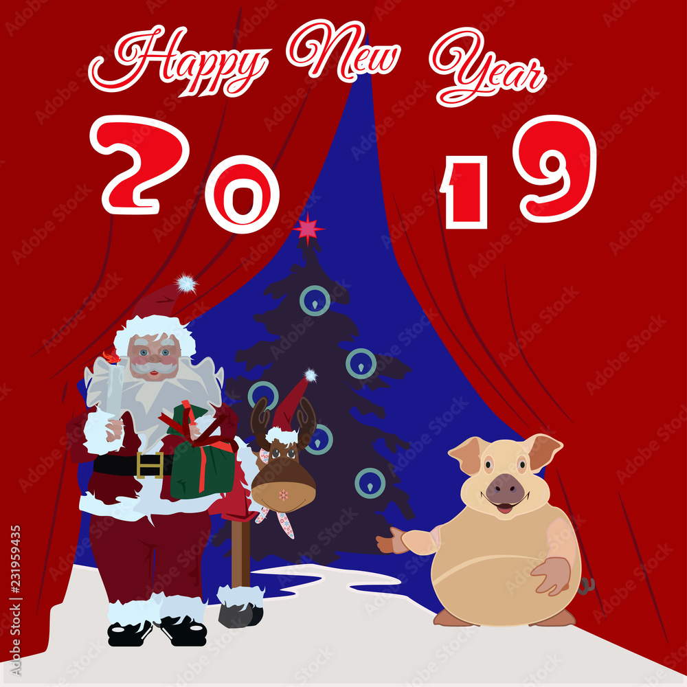 Fototapeta premium Chinese New Year poster, greeting card with Earth Pig