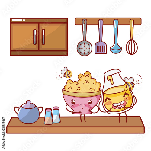 Kitchen and food kawaii cartoons