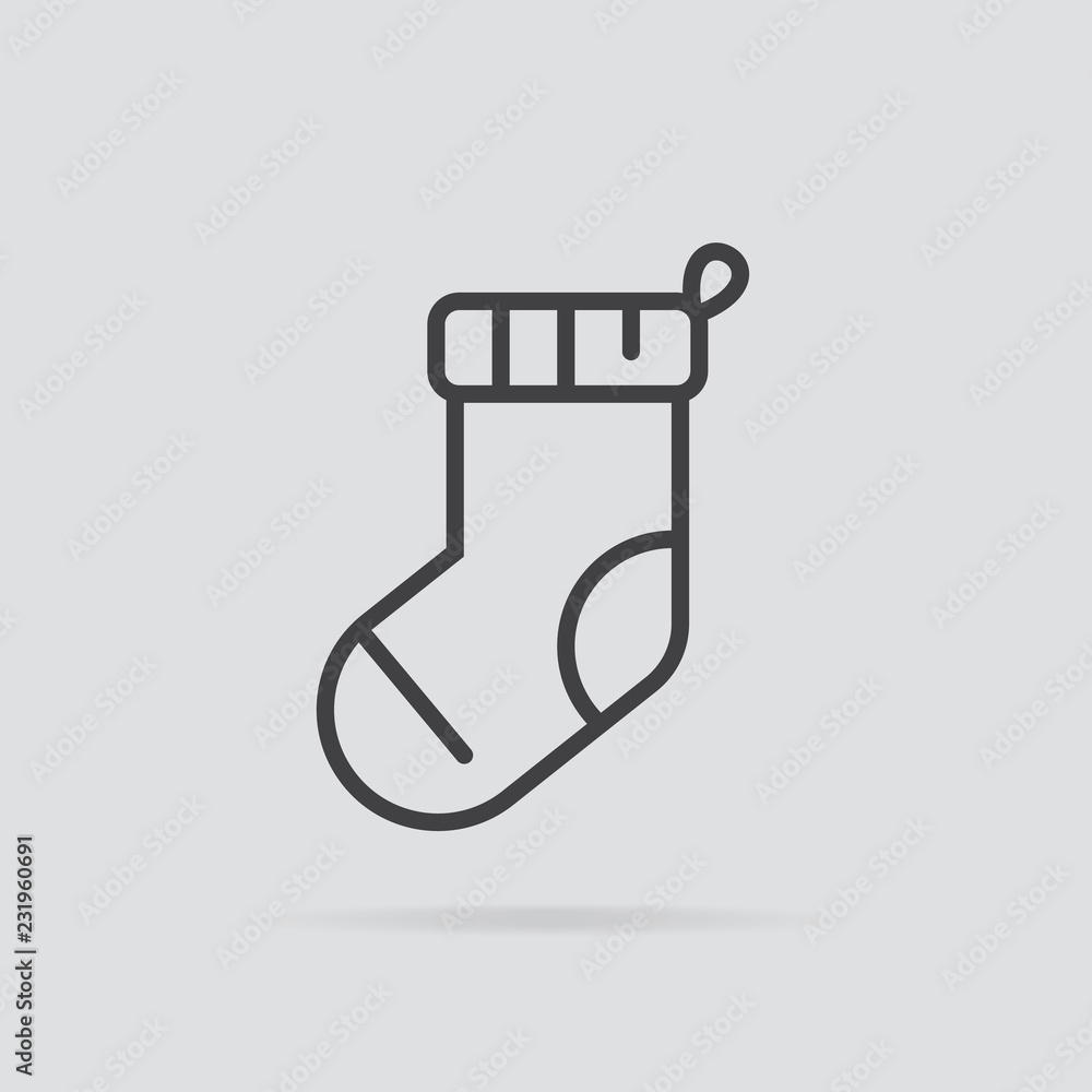 Christmas stocking icon in flat style isolated on grey background. Christmas stocking icon in flat style isolated on grey background.