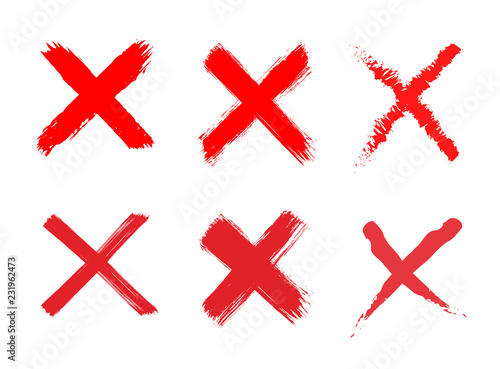Set of X red cross. Vector illustration. Isolated on white background.