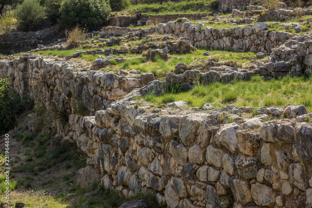 excavations and diggings stones ruins of ancient city in Greece Peloponnese region , open air door museum 