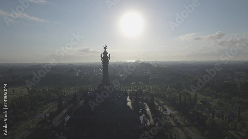 part 6 of drone shot of bajra sandhi monument in the early morning in the heart of denpasar, bali, indonesia photo