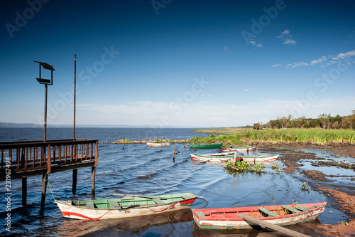 Boats in Lake Ypacaraí, San Bernadino, Paraguay. photo