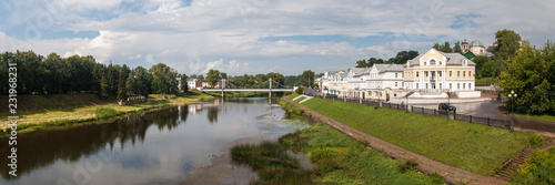 Torzhok, Russia. Panoramic view of the embankment of the Tvertsa river