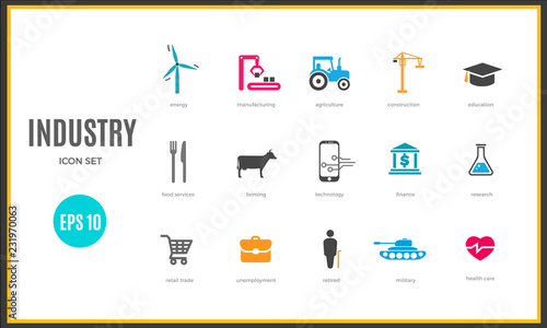 Vector industry infographic template. Color icon set for your illustration or presentation
