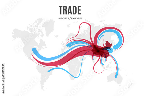 Vector trade infographic template. Color import and export map for your illustration or presentation
