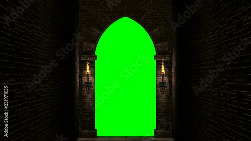 Medieval gate loop with green screen