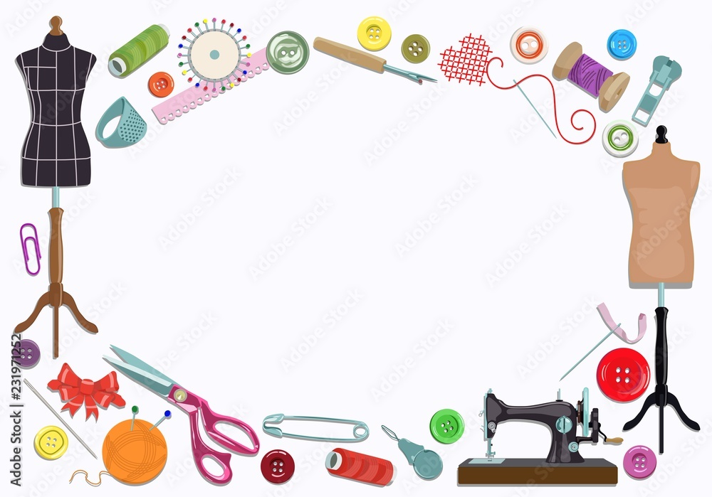 Fototapeta premium Poster for announcements of sewing. Sewing and knitting. Vector illustration