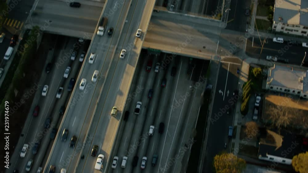 Aerial view American freeway traffic in Los Angeles California Aerial view American freeway traffic in Los Angeles California