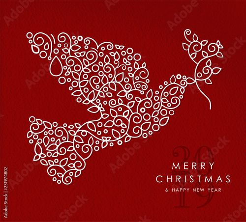 Merry christmas happy new year outline dove deco