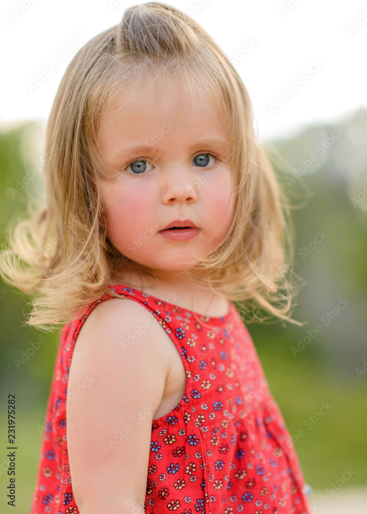 portrait of little girl outdoors in summer portrait of little girl outdoors in summer