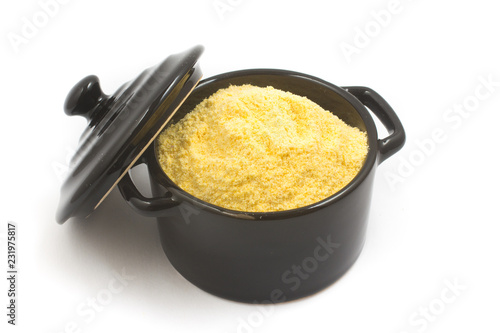 Brazilian Fuba. Corn Flour in a .pan-shaped bowl