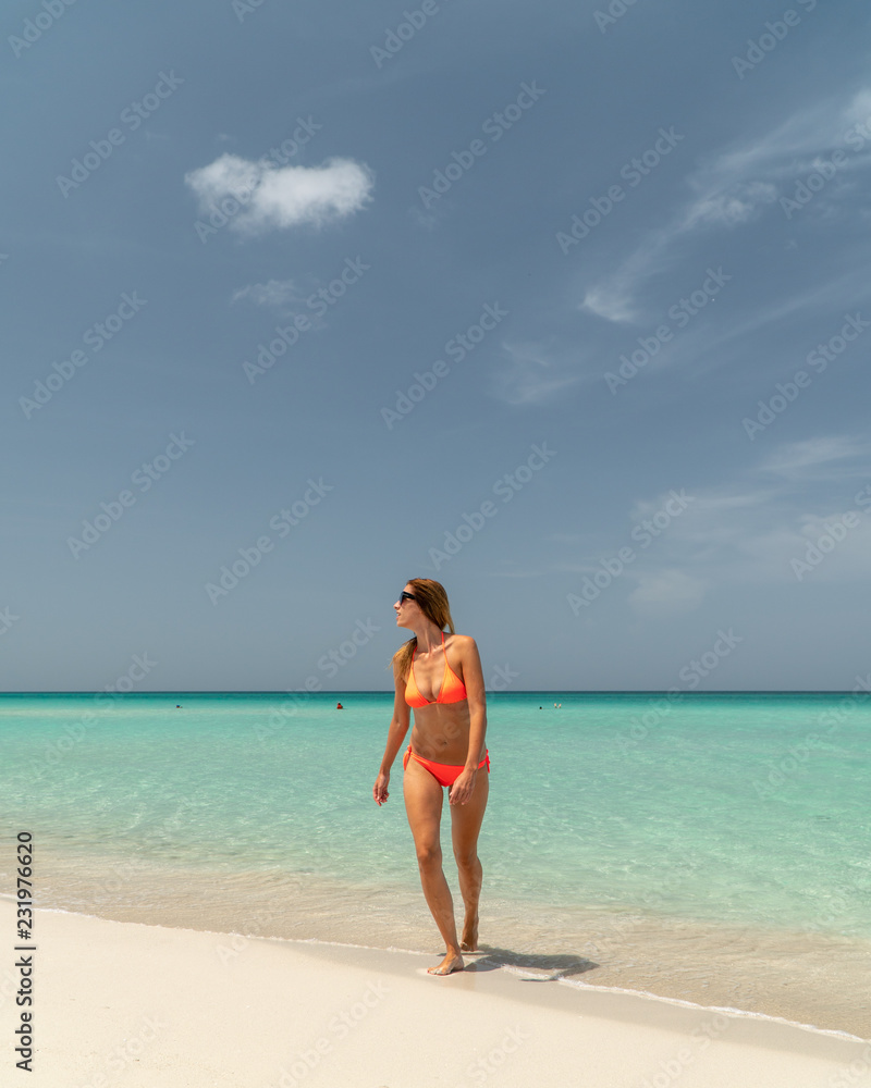 Blonde girl on the Varadero beach, Cuba.