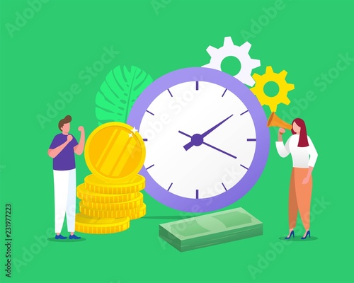 Time is money vector illustration concept, with cartoon character, can use for, landing page, template, ui, web, mobile app, poster, banner, flyer