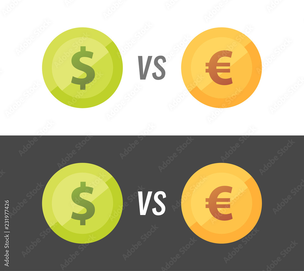 Currency pair of Euro vs Dollar - vector illustration on white and black background. Currency pair of Euro vs Dollar - vector illustration on white and black background.