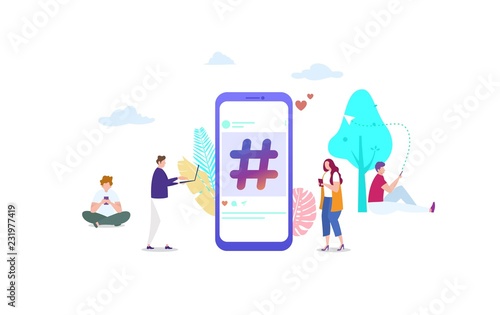 social media hashtag vector illustration concept with people ,  can use for, landing page, template, ui, web, mobile app, poster, banner, flyer