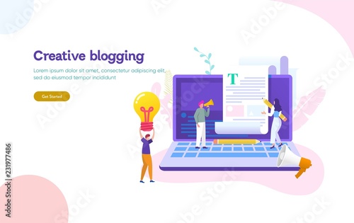 Creative Blogging vector illustration concept, group of people learning about creative blogging and copywriting can use for, landing page, template, ui, web, mobile app, poster, banner, flyer