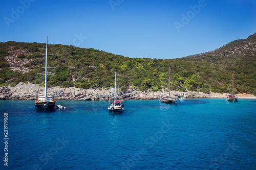 Yacht on the sea, beautiful bay in Turkey, Bodrum. Aegean coast © bondvit