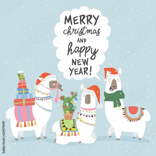 Christmas card with llama. Merry Christmas card