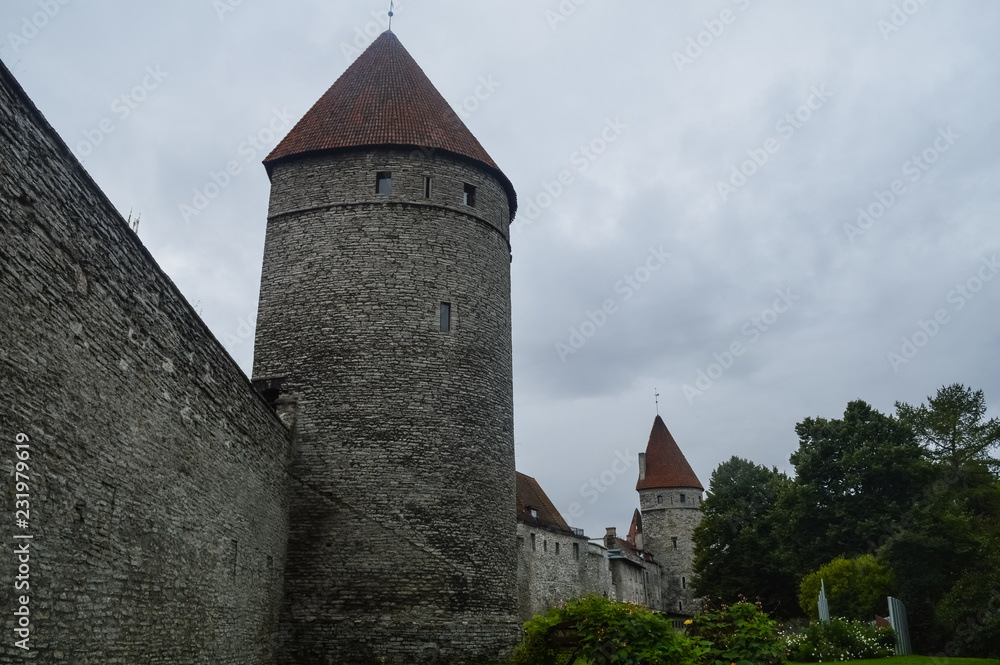 Medieval street and wall of Tallinn, Estonia