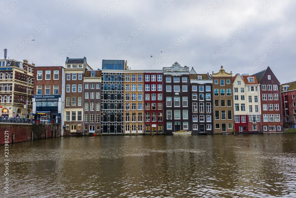 Traditional houses in the canals of Amsterdam, Netherlands