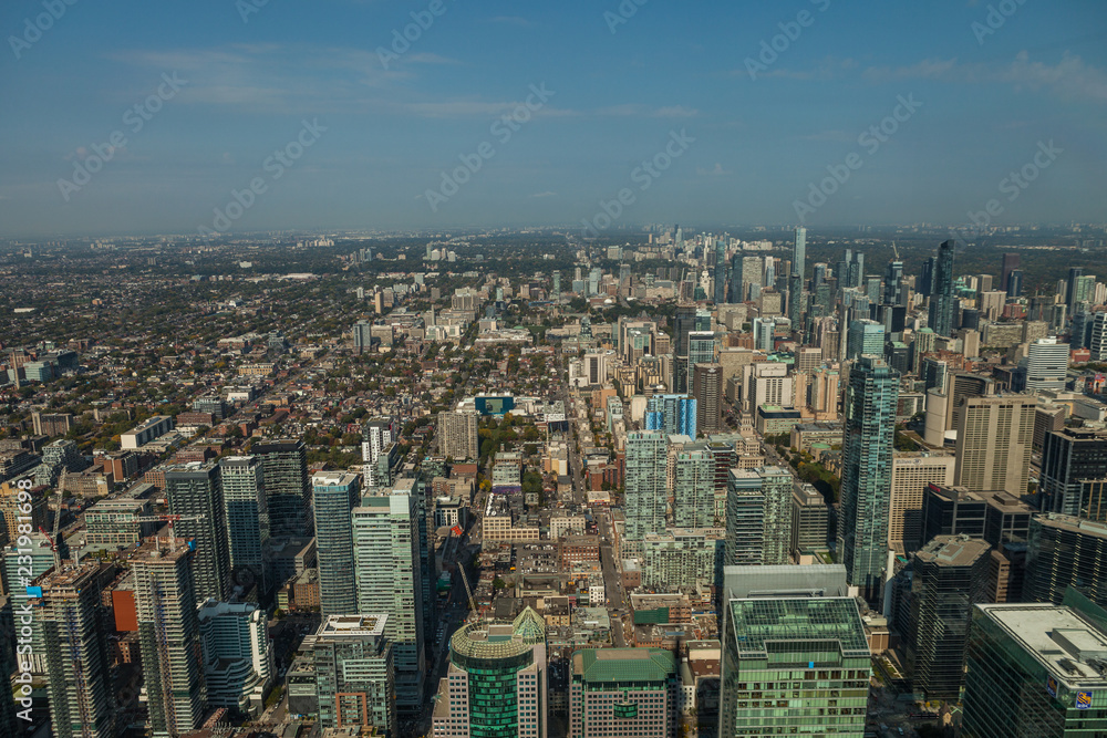 Fototapeta premium Toronto, CANADA - October 10, 2018: view from the air at Canadian metropolis Toronto