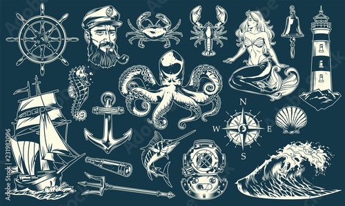 Vintage maritime and nautical elements collection photo
