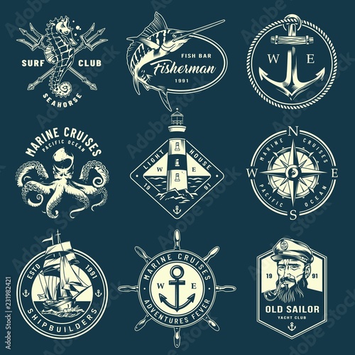 Vintage monochrome marine labels