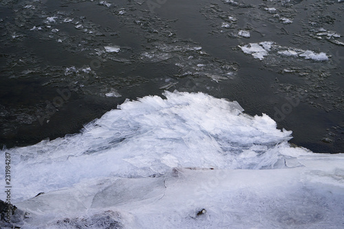 Ice Gathering together on Fjord shore.