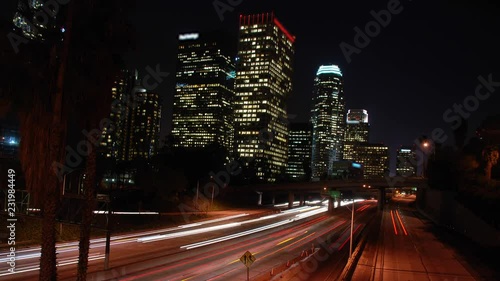 Downtown Los Angeles City Night Traffic Time Lapse