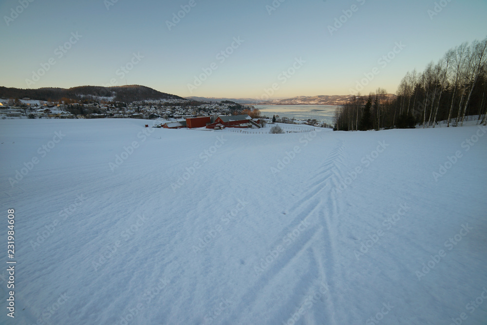Drammen suburbs winter landscape.