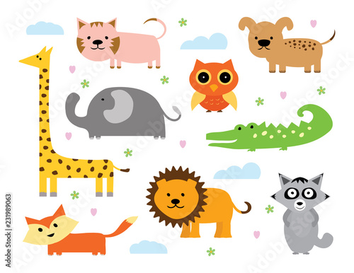 Animal Vector Set. Set of Cartoon Animals. Baby Animals Collection