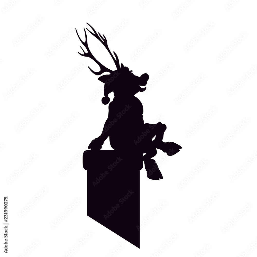 Ταπετσαρία Reindeer Santa Claus is a black silhouette sitting on chimney