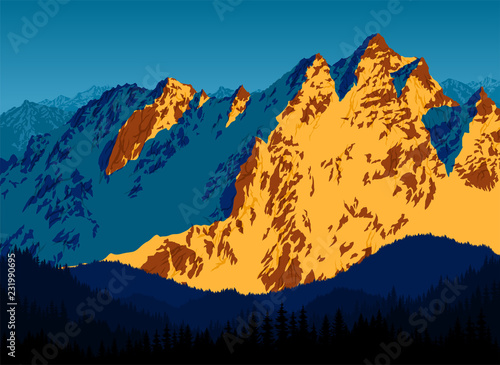 sunset landscape at Rocky mountains