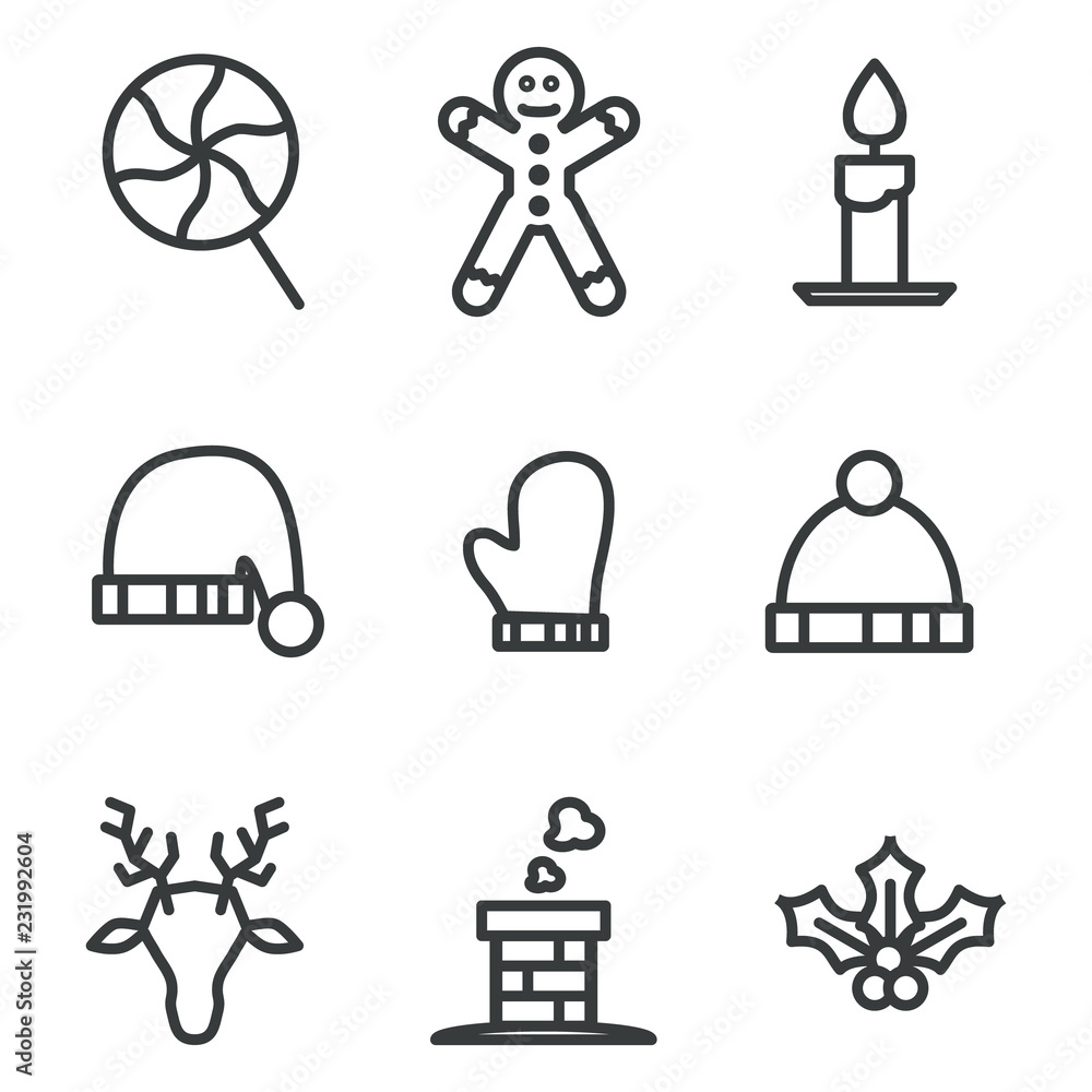 Christmas Icon Set Line Style Black Christmas Icon Set Line Style Black