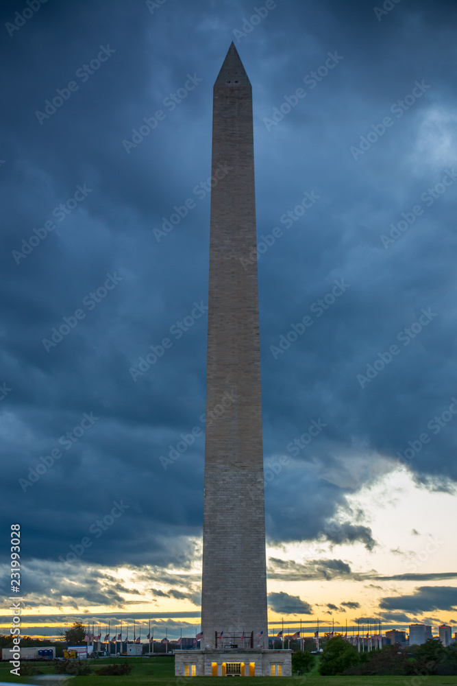 Vertical View of the Obelisque in Washington DC at Sunset