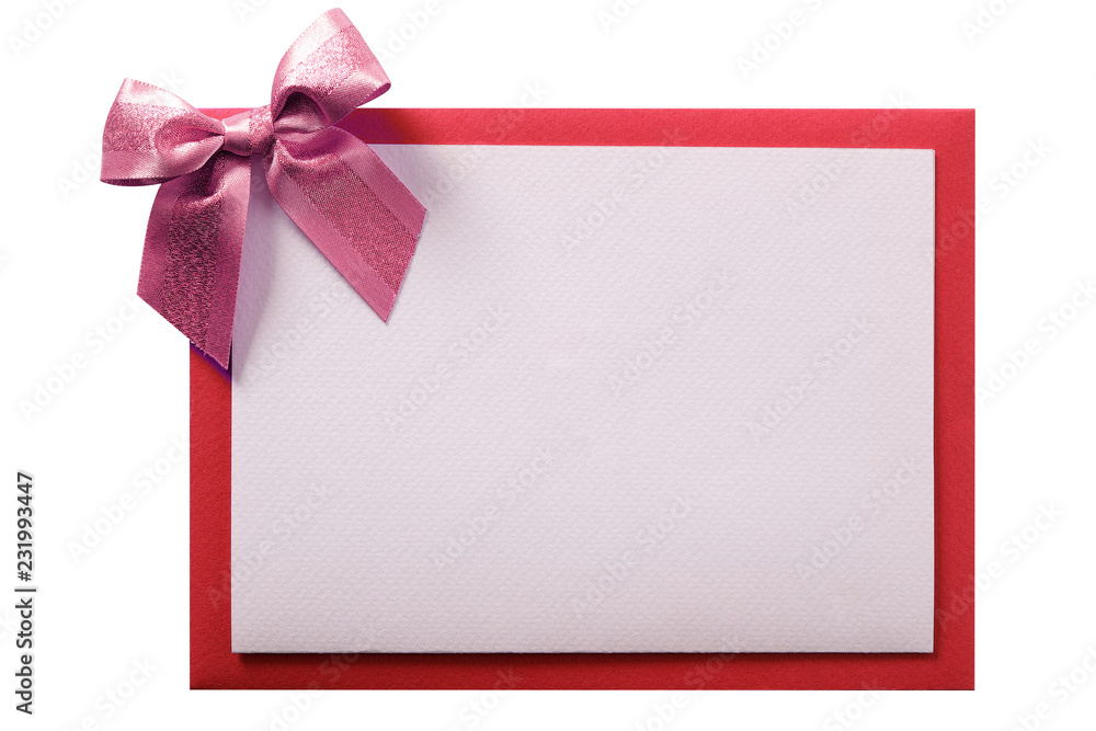 Christmas card pink ribbon bow red envelope border Christmas card pink ribbon bow red envelope border