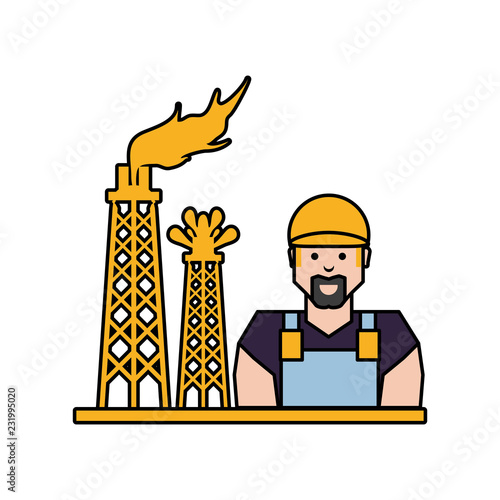 tower of plant oil extraction with worker character