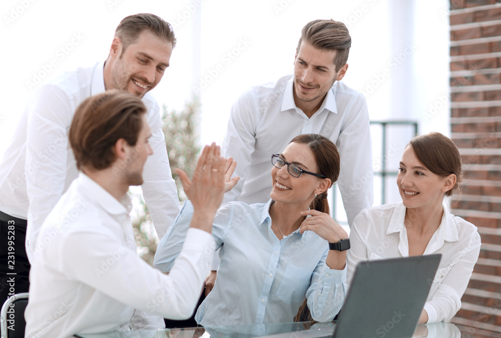 happy business showing their success happy business showing their success