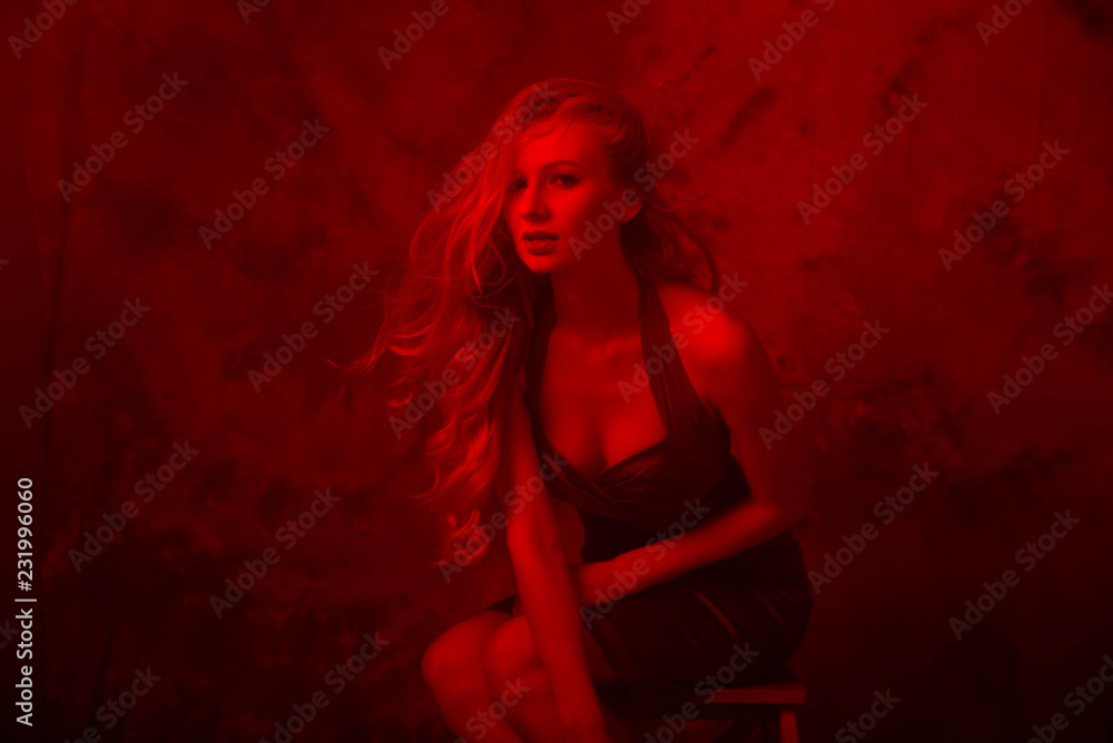 Art red photo with pretty woman. Emotional. Art red photo with pretty woman. Emotional.