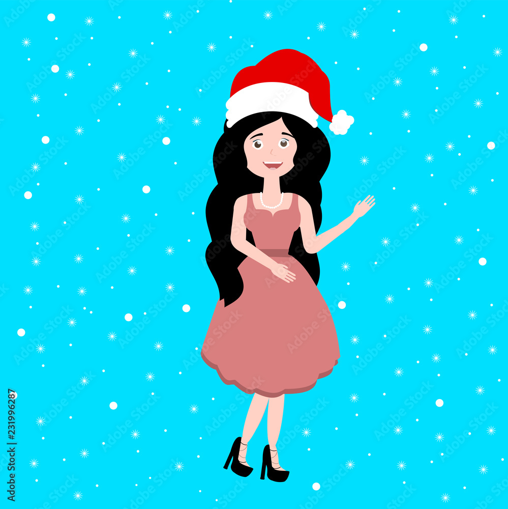 beautiful santa claus girl in red hat and dress with long hair brunette beautiful santa claus girl in red hat and dress with long hair brunette