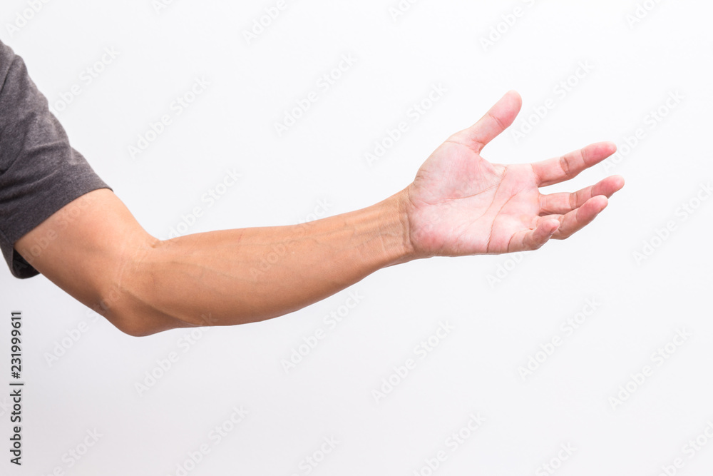 Man hand on white background