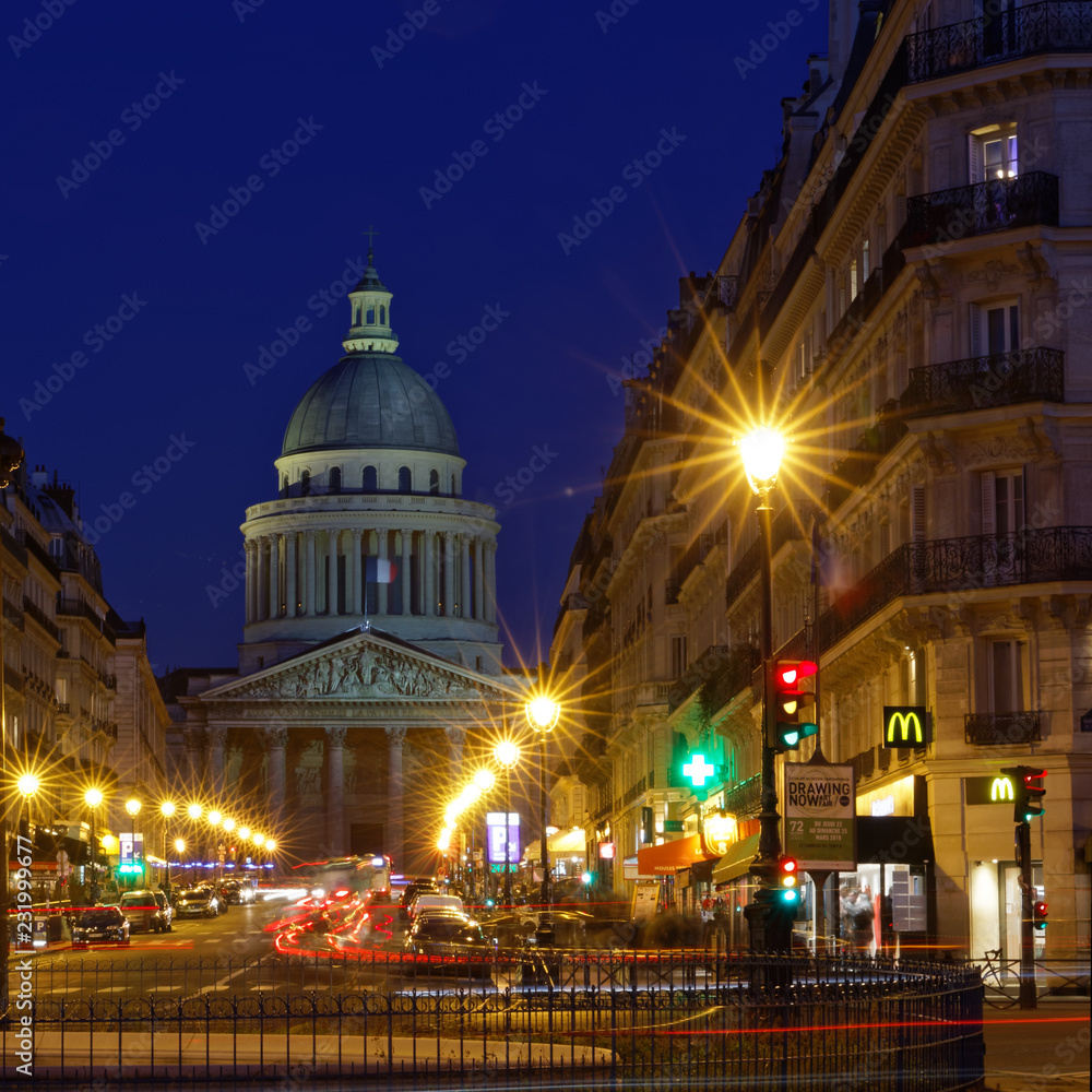Paris, France - March 20, 2018: Pantheon and Soufflot street viewed from Luxembourg garden