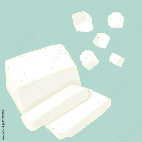 Vector painterly set of sliced tofu.