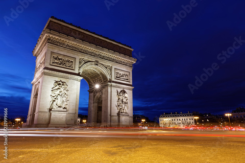 Arc de Triomphe, Paris, France - March 11, 2018: Arc de Triomphe in Paris at blue hours © JEROME LABOUYRIE