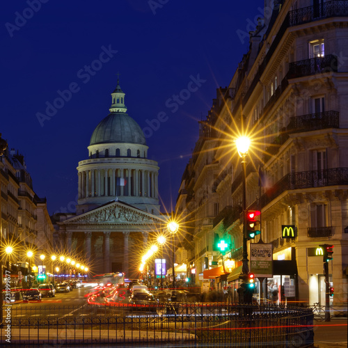 Paris, France - March 20, 2018: Pantheon and Soufflot street viewed from Luxembourg garden