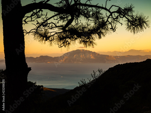 View to the strait of Gibraltar from the spanish side to the mountains of morocco