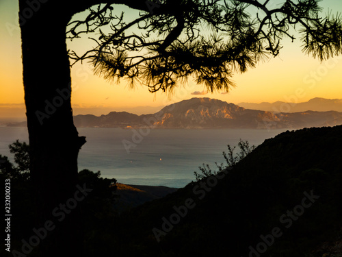 View to the strait of Gibraltar from the spanish side to the mountains of morocco