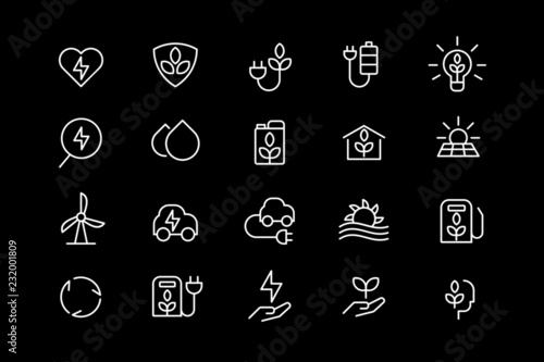 Green Energy line icons. vector linear icon set.